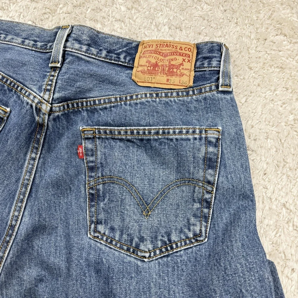 Vintage Levis 501 XX 90's Jeans Mens 35x34 Straight Leg Button Fly Red Tab Y2K